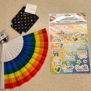UNISEX Rainbow PRIDE * Foldable Fan * 25 Glitter Stickers * Can / Glass Koozie *